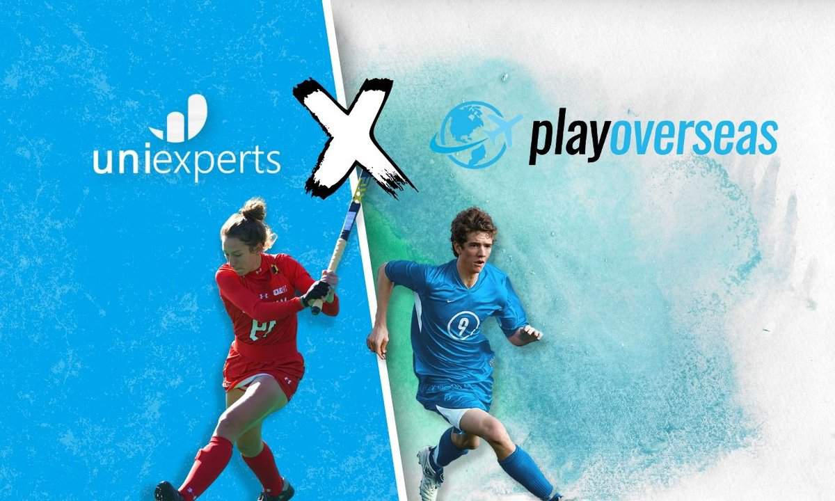 playoverseas and uniexperts partnership picture with a hockay and a soccer athlete